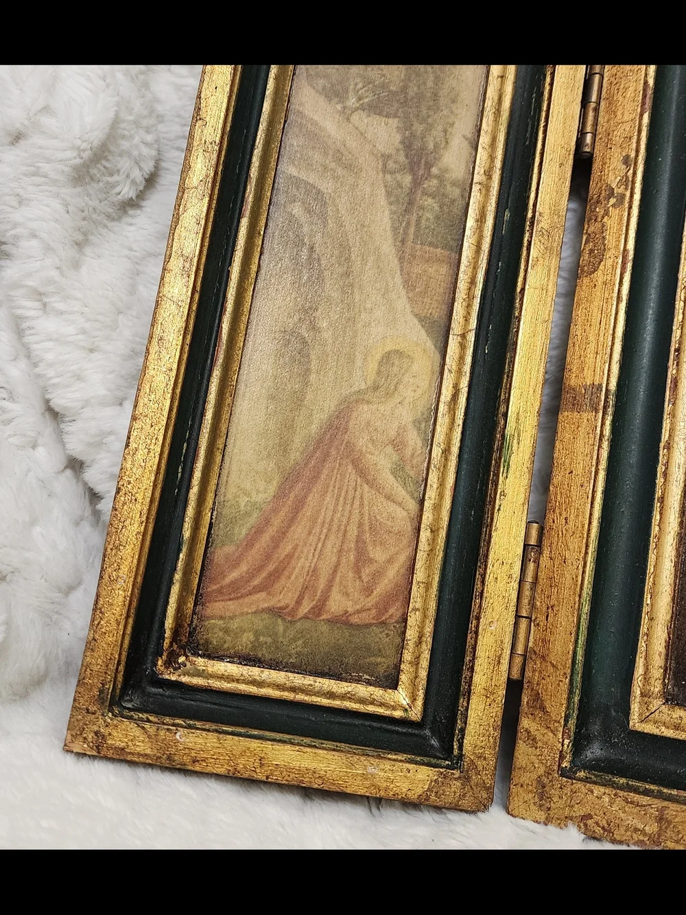 Beautiful Vintage 1970 Religious Triptych – Devotional Art with Wooden Frame